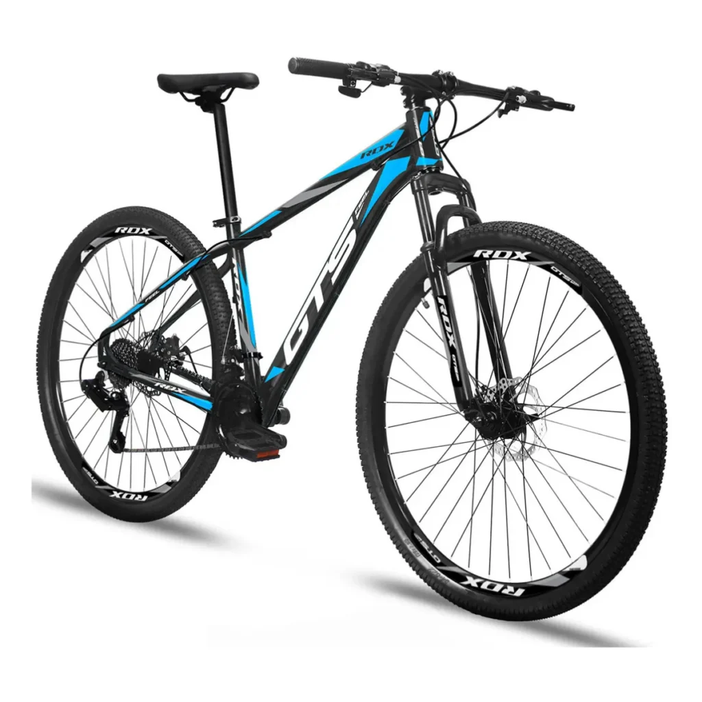 Bicicleta GTS RDX aro 29 com quadro de alumínio, 24 velocidades e freio a disco, indicada para trilhas leves e uso urbano.