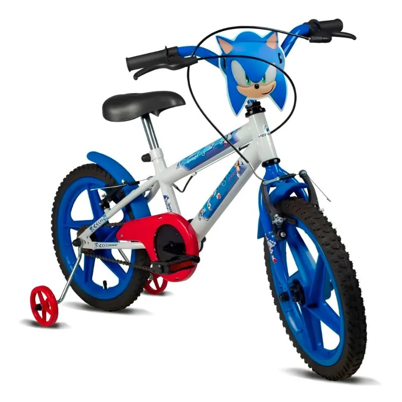 Bicicleta infantil aro 16 Sonic branca e azul