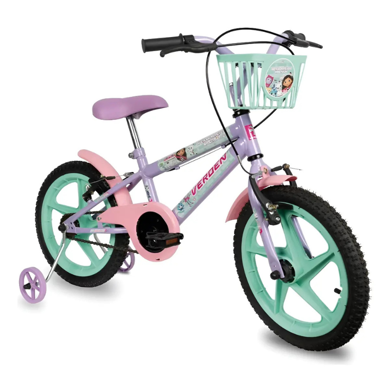 Bicicleta infantil Verden Casa Mágica da Gabby aro 16 lilás e verde
