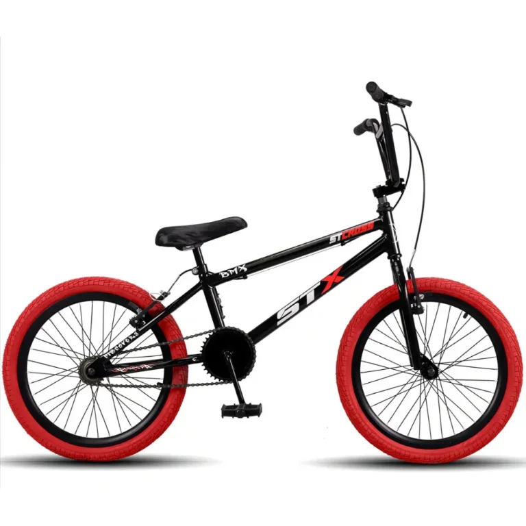Bicicleta BMX aro 20 STX preta com pneus vermelhos