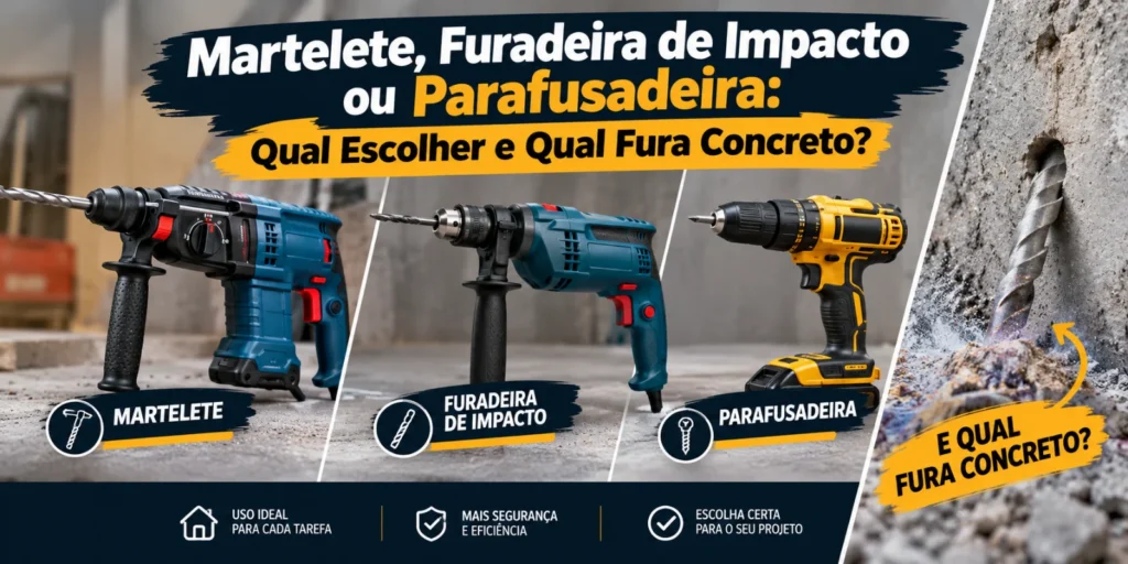 Martelete, furadeira de impacto ou parafusadeira: qual escolher e qual fura concreto