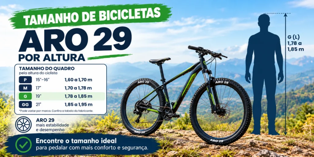 Tamanho de bicicleta aro 29 por altura: tabela de quadro P, M, G e GG